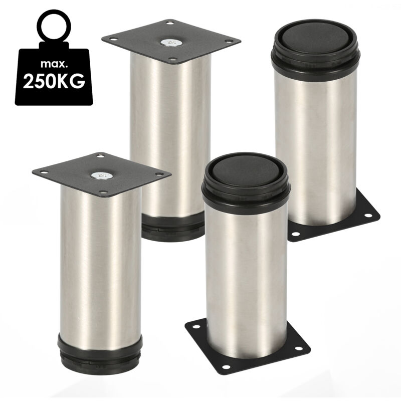 Jopassy - Lot de 4 Pieds de meubles ajustable ±15mm base ronde Moderne Pieds de Armoire pour Table Hauteur 180mm Inox
