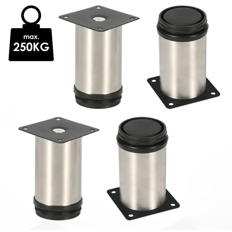 Lot de 4 Pieds de meubles ajustable ±15mm base ronde Moderne Pieds de Armoire pour Table Hauteur 120mm Inox - Jopassy