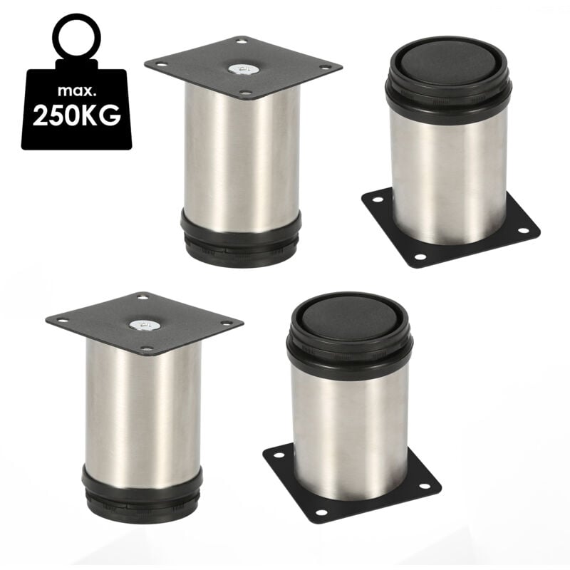 Lot de 4 Pieds de meubles ajustable ±15mm base ronde Moderne Pieds de Armoire pour Table Hauteur 100mm Inox - Jopassy