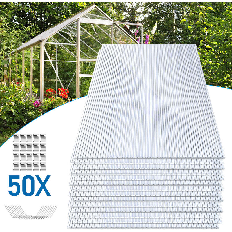Lot de 14 Plaques en Polycarbonate 10,25m² 4mm 50x clips de vitrage serre de jardin clips de fixation type w plaque à double paroi - Jopassy