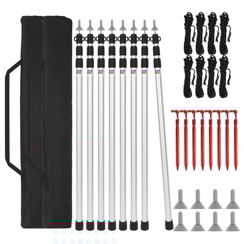 Lot de 8 mâts de tente télescopiques Poteau de tente - Jopassy