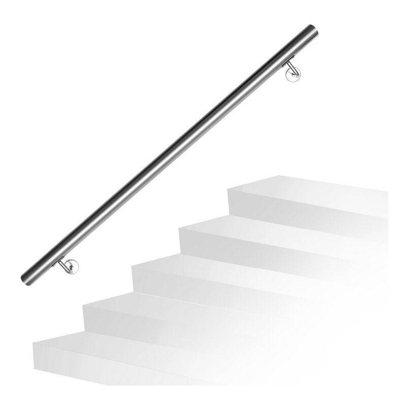 Jopassy - Main courante en acier inoxydable Rampe d'escalier Support mural Dispositif de fixation Escaliers Acier affiné 110cm