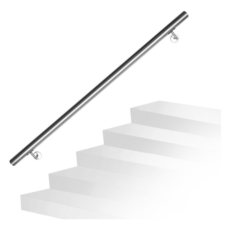 Jopassy - Main courante en acier inoxydable Rampe d'escalier Support mural Dispositif de fixation Escaliers Acier affiné 120cm