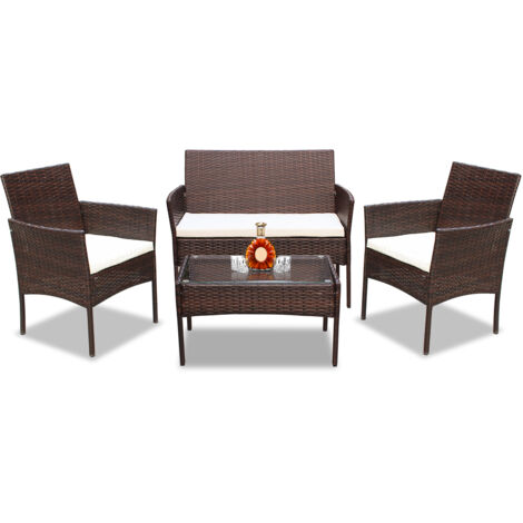 Jopassy Mobili da giardino in vetro Set di sedute per balcone Set di mobili da giardino Divano marrone