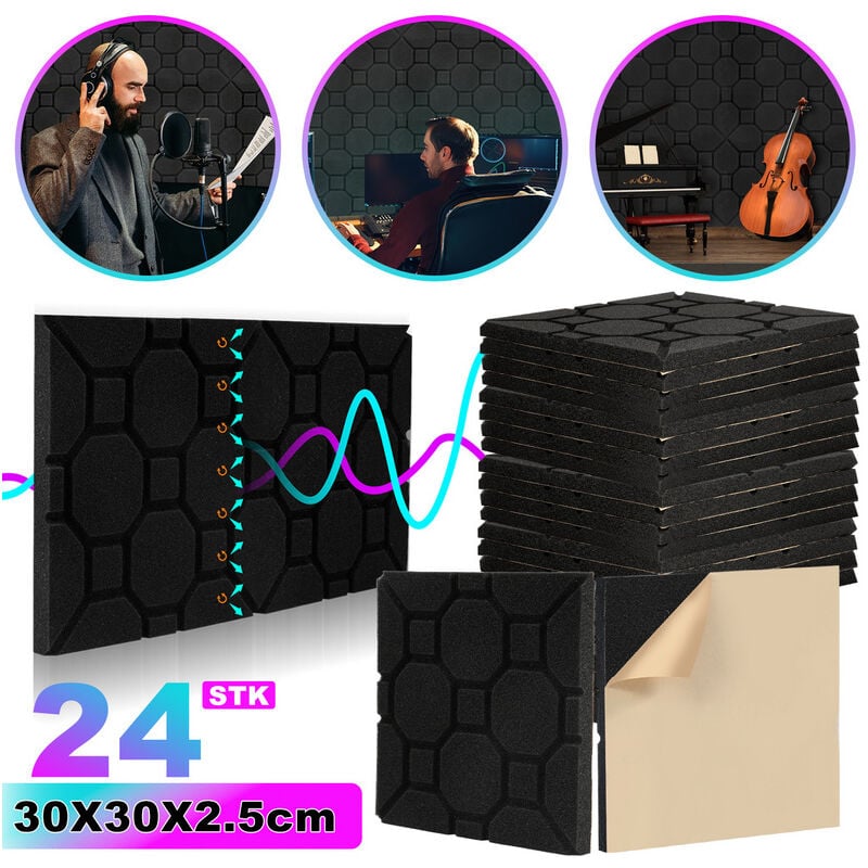 Jopassy Mousse acoustique Mousse Acoustique pour Podcasting, Studios d'enregistrement, Bureaux 24X 30x30x2.5cm Quadrat