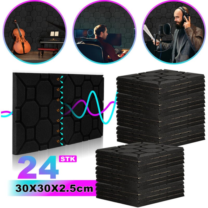 Jopassy Mousse acoustique Mousse Acoustique pour Podcasting, Studios d'enregistrement, Bureaux 24X 30x30x2.5cm Quadrat