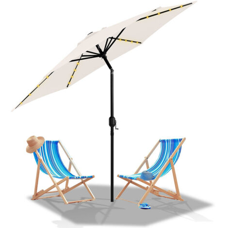 Jopassy Ombrellone rotondo da giardino, protezione UV fino a UV30+, Inclinabile, supporto acve e LED, 270cm, Beige