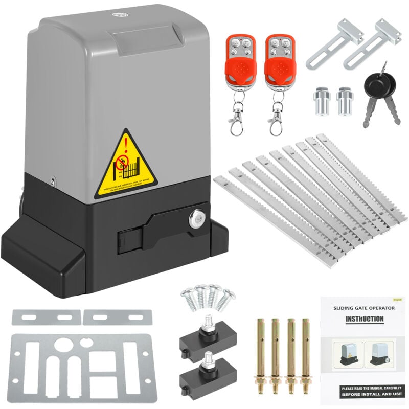 Ouvre-portail coulissant 550W, 1200kg, kit materiel deoperateur de portail pour securite avec 2 clés et télécommande, electrique portail coulissant
