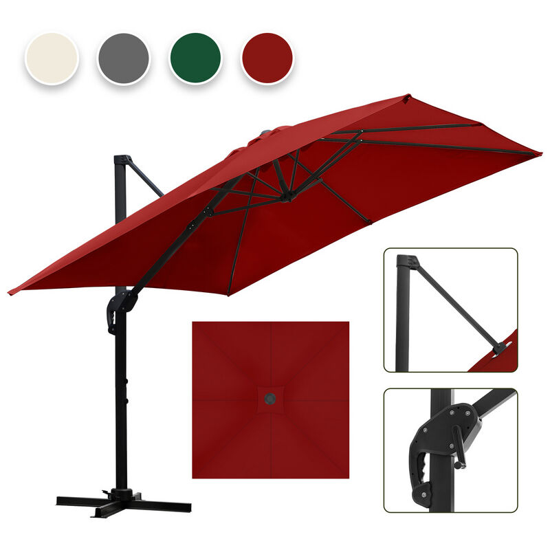 Jopassy - Parasol Déporté Inclinable 3x3M, Parasol de Jardin Extérieur Pliable, Base Croisée Rotatifà 360° Protection UV50+, Rouge