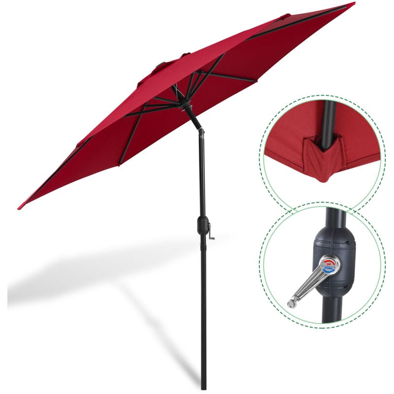 Parasol Droit jardin avec protection uv et fonction inclinable Ø270cm Rouge - Jopassy