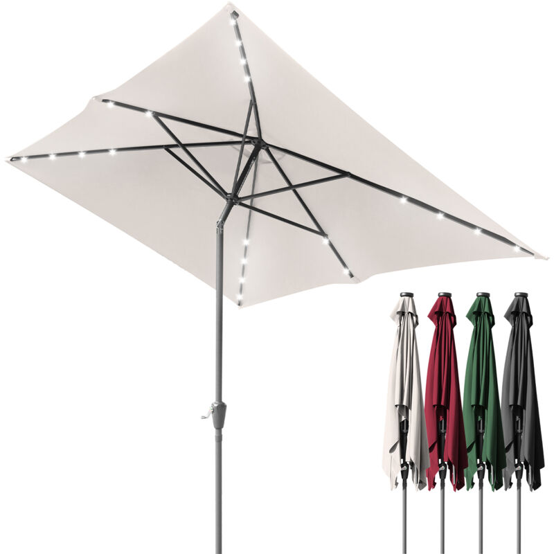 Parasol Droit led solaire jardin avec protection uv et fonction inclinable Ø210x140cm Beige - Jopassy