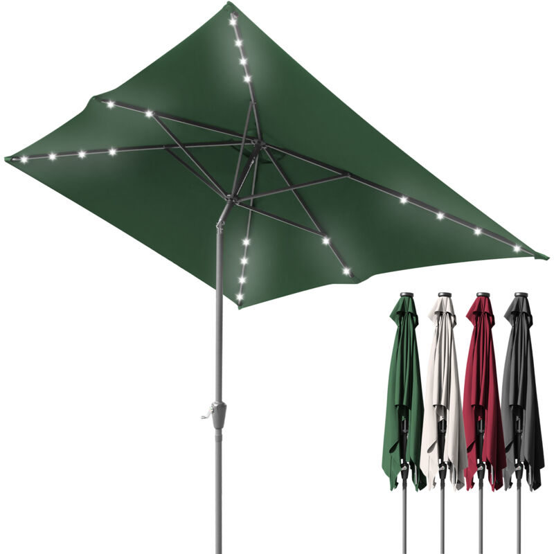 Parasol Droit led solaire jardin avec protection uv et fonction inclinable Ø210x140cm Vert - Jopassy