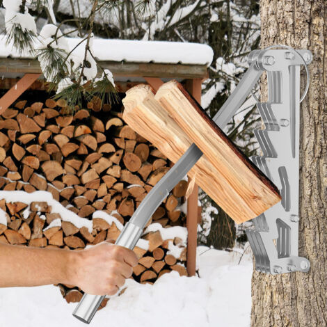 Jopassy Partidor de leña manual con bolsa para estufa de leña y chimenea, color plateado, mango extraíble y extendido