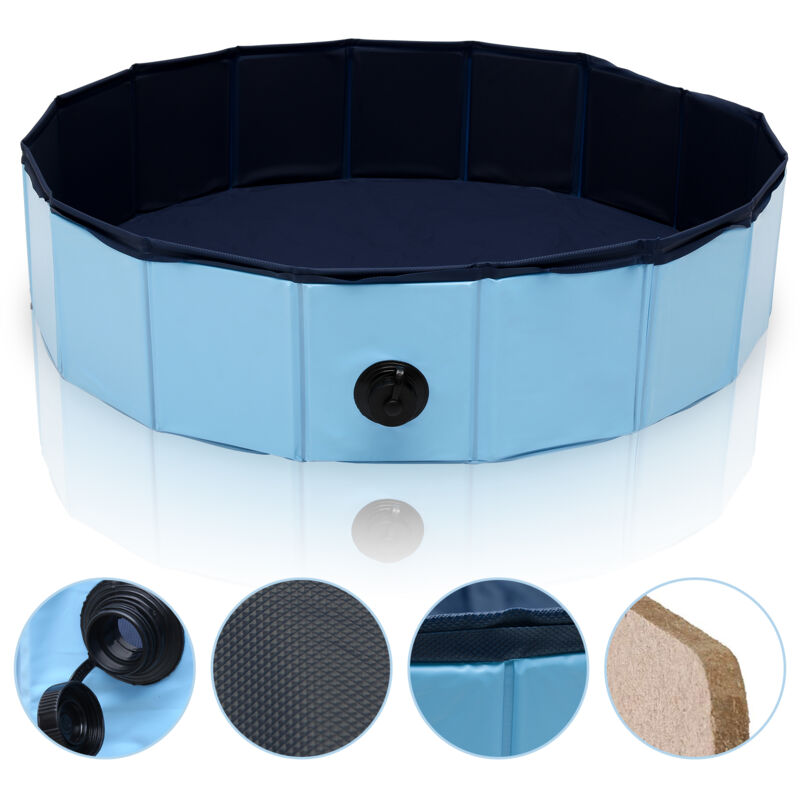 Jopassy - Piscine pour chien bassin pvc pliable diamètre 80 cm hauteur 20 cm bleu anti-glissant facile