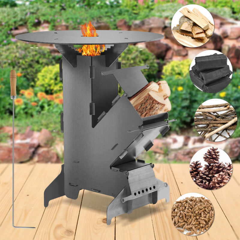 Poêle à fusée avec poêle à griller, réchaud de camping à bois Camping pour Voyager Pique-nique Chasse - Jopassy