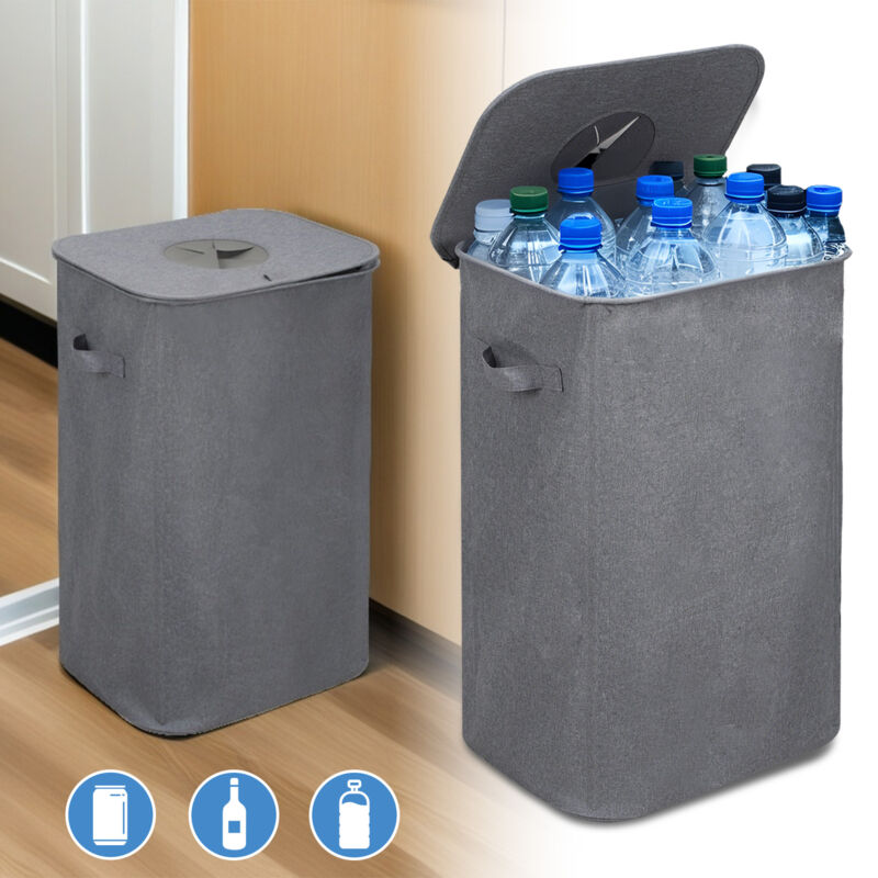 Poubelle Recyclage 100L Poubelle Cuisine Avec Couvercle, Poubelle Avec 2 Sacs De Transport Gris - Jopassy