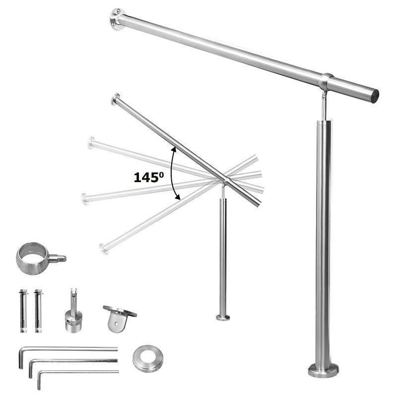 Jopassy - Rampe Escalier Inoxydable Main Courante en Rampe d'escalier pour Escalier Extérieu/intérieur Angle réglable Fixation Mur 120cm