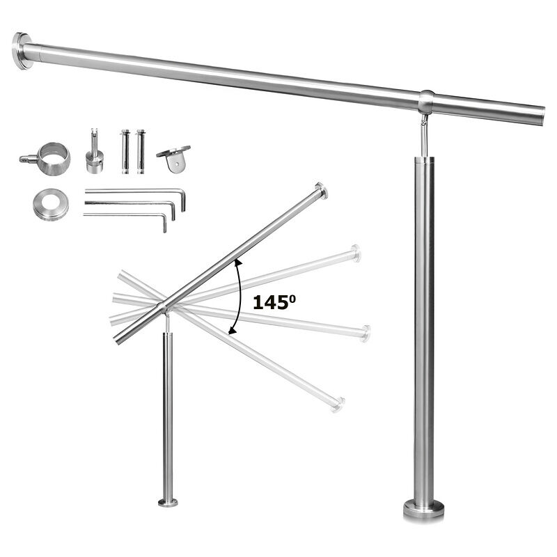 Jopassy - Rampe Escalier Inoxydable Main Courante en Rampe d'escalier pour Escalier Extérieu/intérieur Angle réglable Fixation Mur 160cm