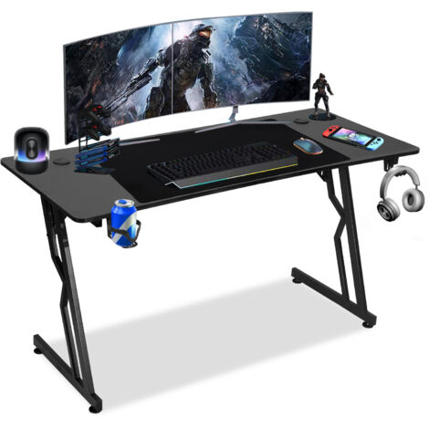 Jopassy Scrivania da gioco 140 x 60 cm, scrivania da gioco con tappetino per mouse, tavolo da gioco per PC in fibra di carbonio con gancio per cuffie, Modello base