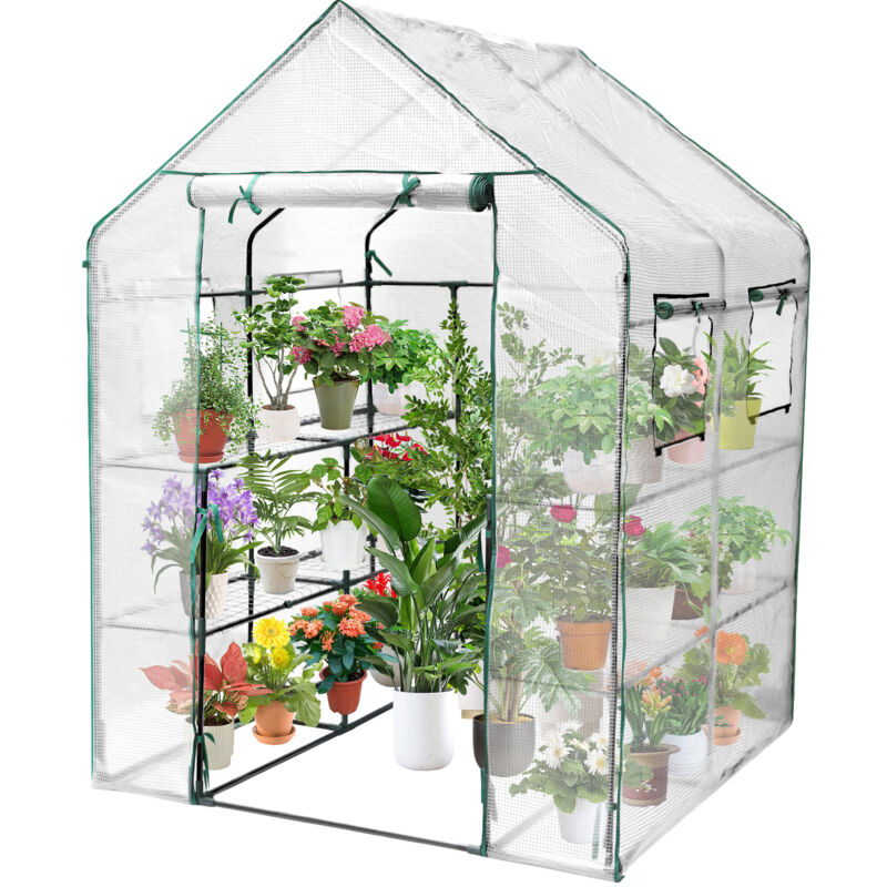Serre de Jardin pour Légume Plante Fleur Bâche Renforcée 135g-m2 Protéger Vos Plantes 143x143x195cm, Blanc - Jopassy