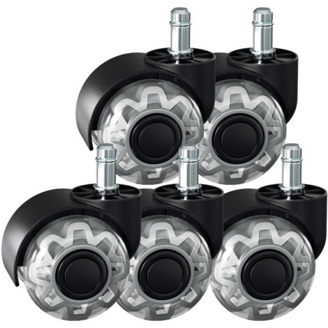 Jopassy Set di 5 rotelle per sedie da ufficio 11 mm x 22 mm, rotelle per pavimenti duri fino a 125 kg, installazione semplice senza attrezzi