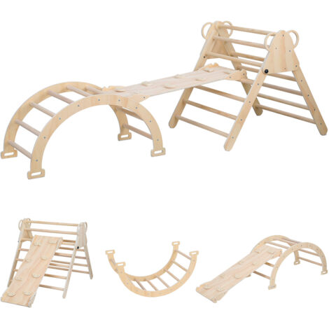 Jopassy Set di arrampicata,carico 60 KG, triangolo di arrampicata per bambini 3 in 1 con corrimano reversibile, naturale,triangolo di gioco per interni con corrimano Arco