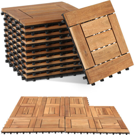 Jopassy Set di piastrelle per terrazzo 30x30 cm in legno,piastrelle per pavimenti in legno di acacia,pavimento in piastrelle di legno,piastrelle a incastro marroni 11x