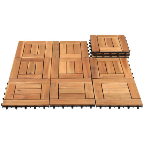 Jopassy Set di piastrelle per terrazzo 30x30 cm in legno,piastrelle per pavimenti in legno di acacia,pavimento in piastrelle di legno,piastrelle a incastro marroni 33x