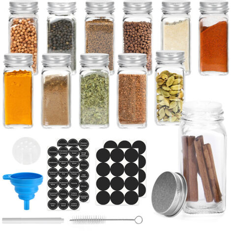 Jopassy Shaker per spezie Barattoli 12X per spezie Vasetti per spezie, barattolo trasparente con coperchio, fori per versare
