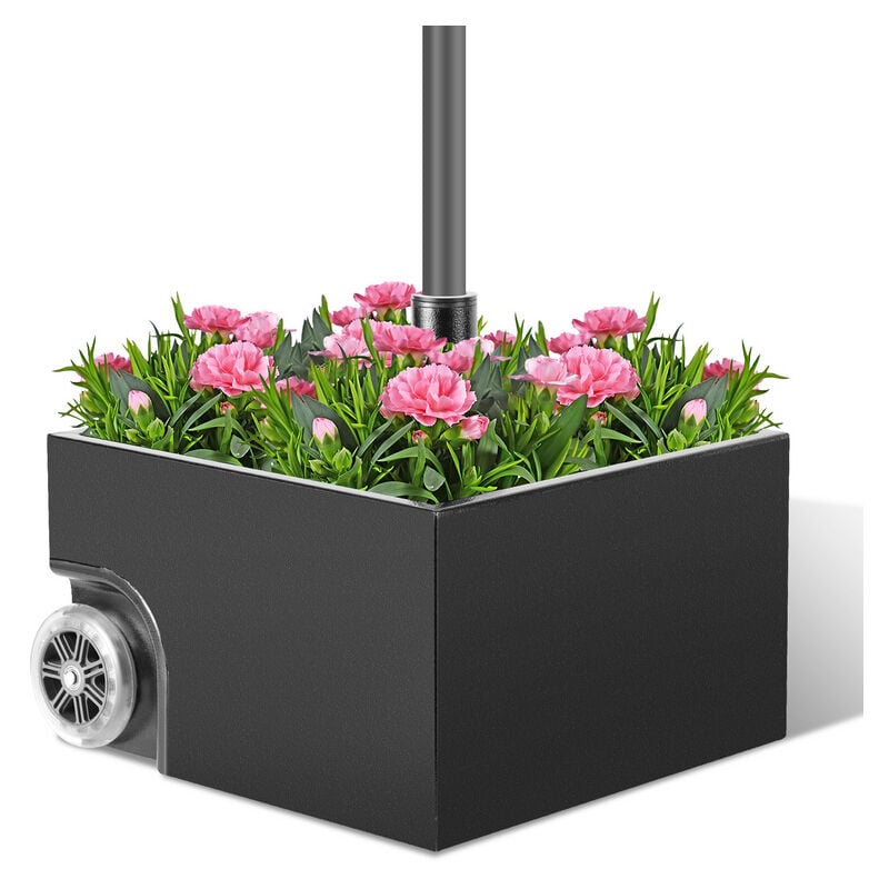Support de Parasol à Roulettes, Base de Parasol, 44.5x44.5x27cm, 68kg une fois remplie, Noir, Réglable pour Poteaux de Parasol 38/48 mm - Jopassy