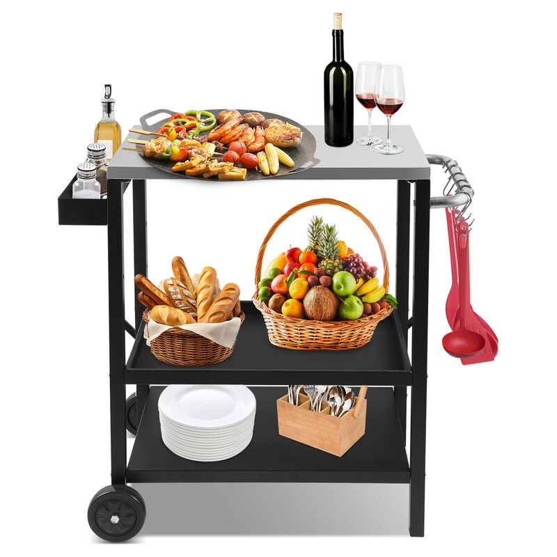 Jopassy - Tablette de gril Chariot de service Chariot à 3 niveaux avec support pour sac poubelle Chariot de cuisine Table d'appoint Chariot à