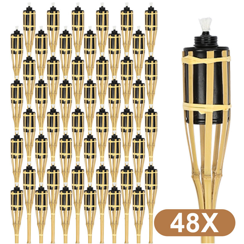 Jopassy - Torche de jardin en lot de 48, flambeaux en bambou, avec mèche, éclairage d'ambiance, hauteur : 90 cm, nature