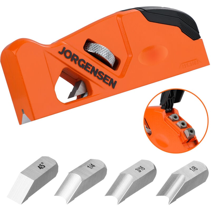 Jorgensen - Raboteuse à Chanfreiner avec Lame à 45 Degrés+3/5/6mm, Rabot d'Angle de Menuiserie pour le Travail du Bois, Rabot Manuel pour Menuisiers,