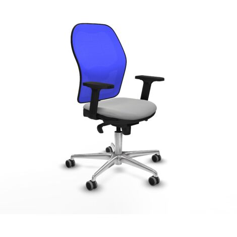 Jorquera sincro malla azul similpiel gris claro brazos 2D base aluminio  ruedas 65mm engomada