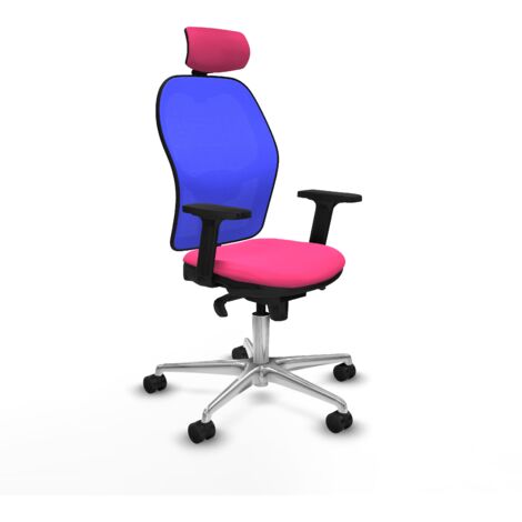Jorquera sincro malla azul similpiel rosa brazos 2D base aluminio cabecero 2D ruedas 65mm nailon