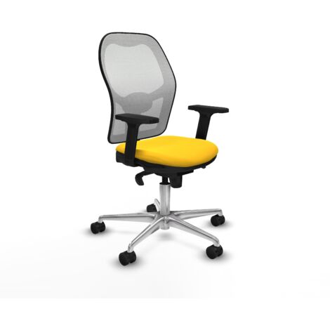 Jorquera sincro malla blanca similpiel amarillo brazos 2D base aluminio  ruedas 65mm nailon