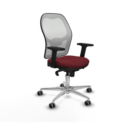 Jorquera sincro malla blanca similpiel granate brazos 2D base aluminio  ruedas 65mm engomada