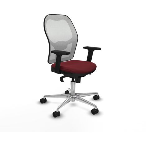 Jorquera sincro malla blanca similpiel granate brazos 2D base aluminio  ruedas 65mm nailon