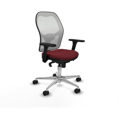 Jorquera sincro malla blanca similpiel granate brazos 3D base aluminio  ruedas 65mm nailon