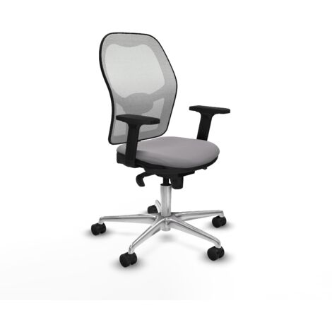 Jorquera sincro malla blanca similpiel gris brazos 2D base aluminio  ruedas 65mm nailon