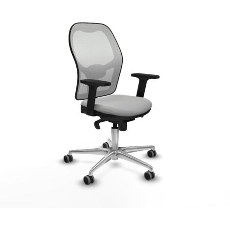 Jorquera sincro malla blanca similpiel gris claro brazos 2D base aluminio  ruedas 65mm engomada
