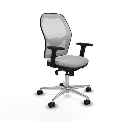 Jorquera sincro malla blanca similpiel gris claro brazos 2D base aluminio  ruedas 65mm nailon