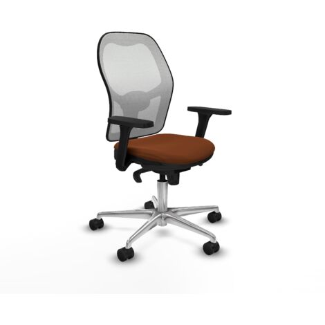 Jorquera sincro malla blanca similpiel marrón brazos 3D base aluminio  ruedas 65mm nailon