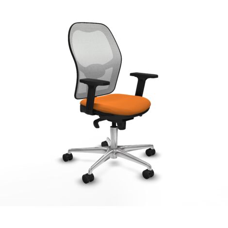 Jorquera sincro malla blanca similpiel naranja brazos 2D base aluminio  ruedas 65mm nailon