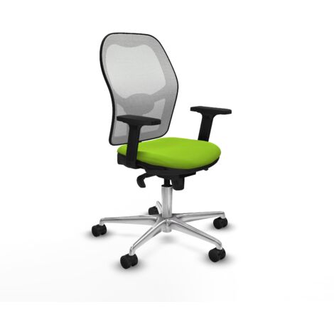 Jorquera sincro malla blanca similpiel pistacho brazos 2D base aluminio  ruedas 65mm nailon