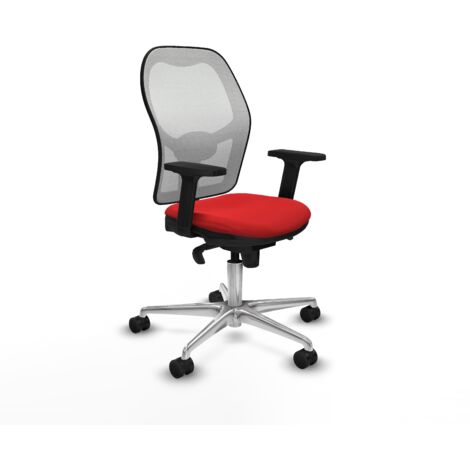 Jorquera sincro malla blanca similpiel rojo brazos 2D base aluminio  ruedas 65mm nailon