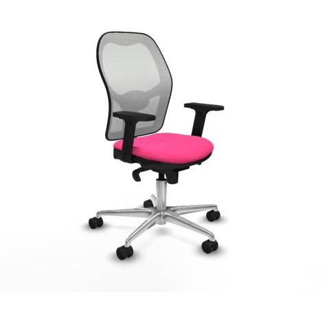 Jorquera sincro malla blanca similpiel rosa brazos 2D base aluminio  ruedas 65mm nailon