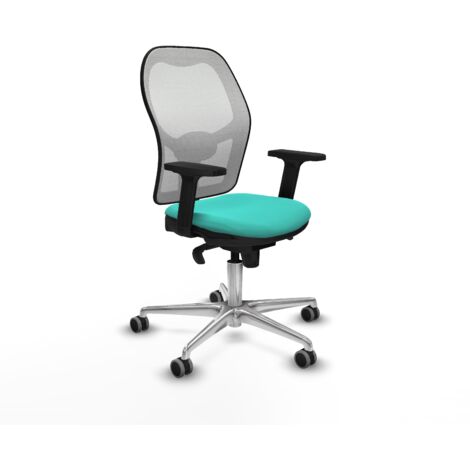 Jorquera sincro malla blanca similpiel turquesa brazos 2D base aluminio  ruedas 65mm engomada