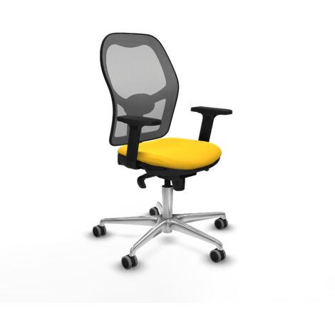 Jorquera sincro malla gris similpiel amarillo brazos 2D base aluminio  ruedas 65mm engomada