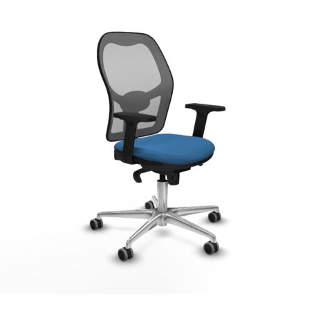 Jorquera sincro malla gris similpiel azul claro brazos 2D base aluminio  ruedas 65mm engomada